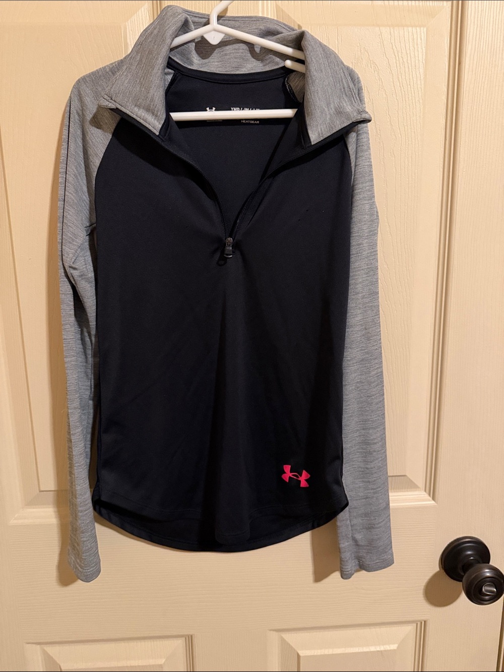 Under Armour Black and Gray Quarter-Zip Pullover with Pink Logo
